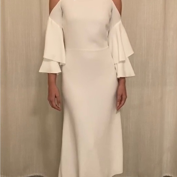 Rare Design, Zara Studio White Cold Shoulder Ruffle Sleeve Backless Midi Dress - Picture 4 of 12